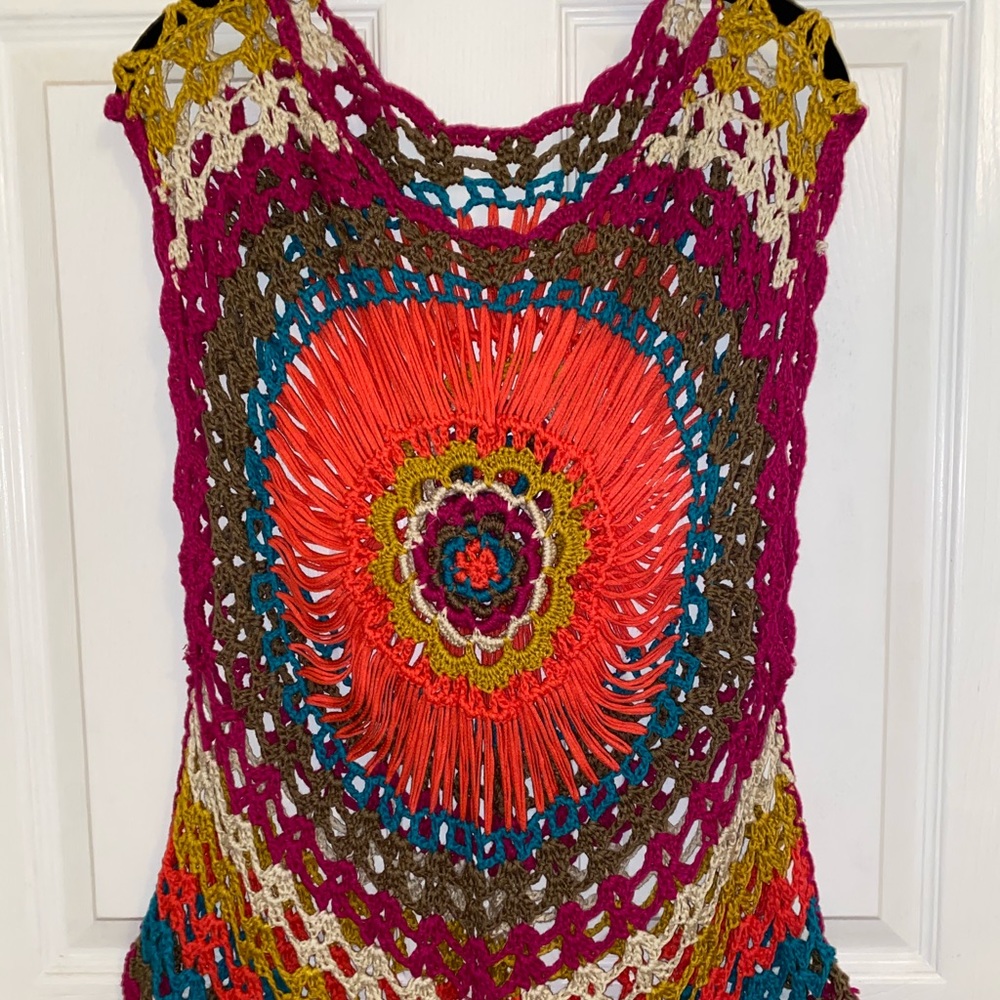 Beautiful hand woven, rainbow, crotchet top